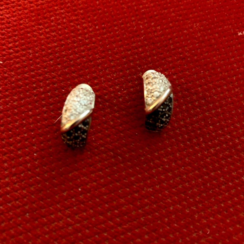Black and white CZ pave silver earrings
